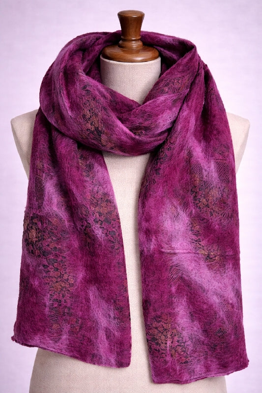 Merino Wool Silk Felt Upcycle Art Sari Scarf - Multiple Colors