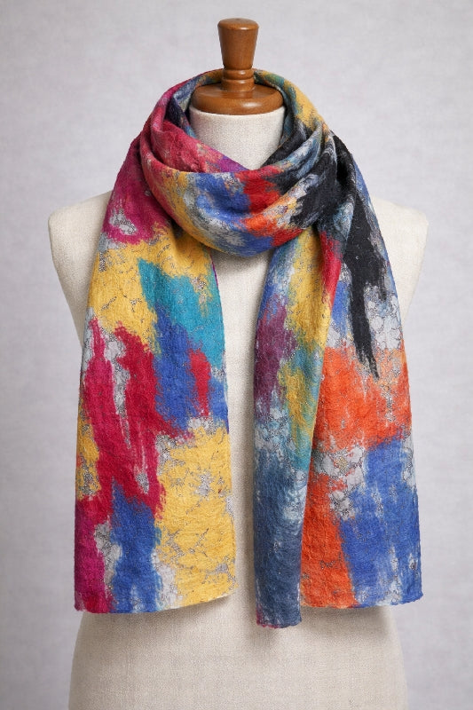 Merino Wool Silk Felt Upcycle Art Sari Scarf - Multiple Colors