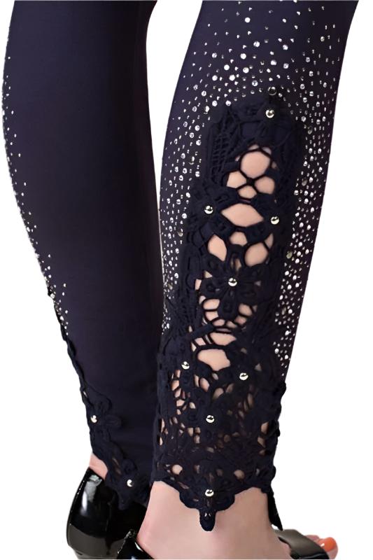 Vocal Vintage Lace & Stones Leggings - Navy