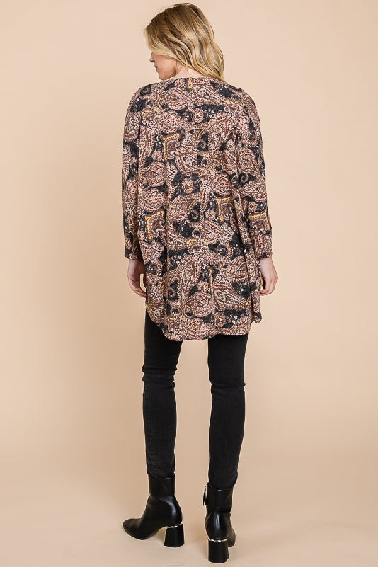 Paisley Dolman Sleeve Open Cardigan - Black Multi