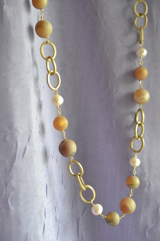 Orange Druzy Amazonite Necklace 38"