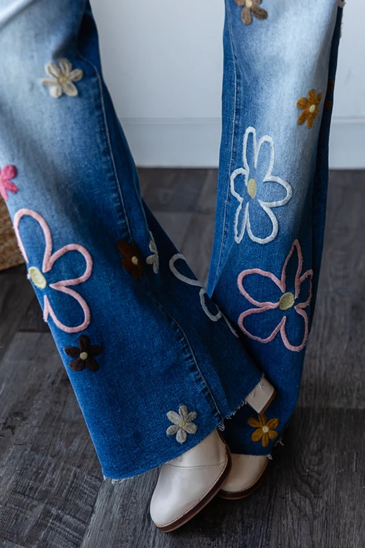 Oli & Hali Multicolor Floral Embroidered Jeans - Denim