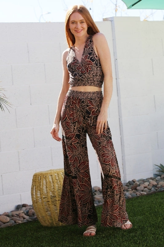 Angie Big Flower Summer Pants - Black