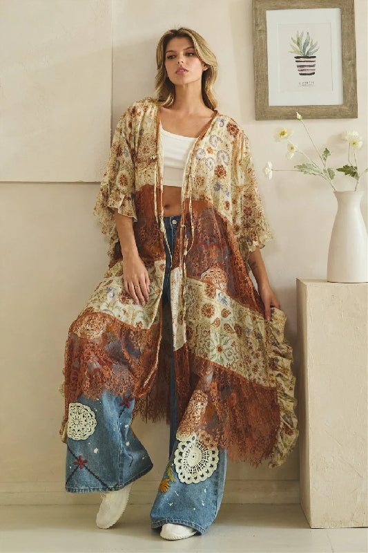 Oli & Hali Copper Patchwork Boho Kimono Duster