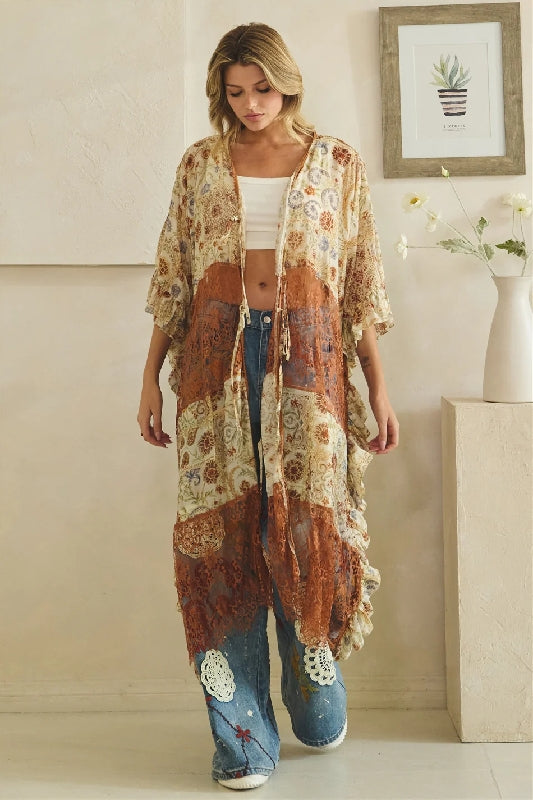 Oli & Hali Copper Patchwork Boho Kimono Duster