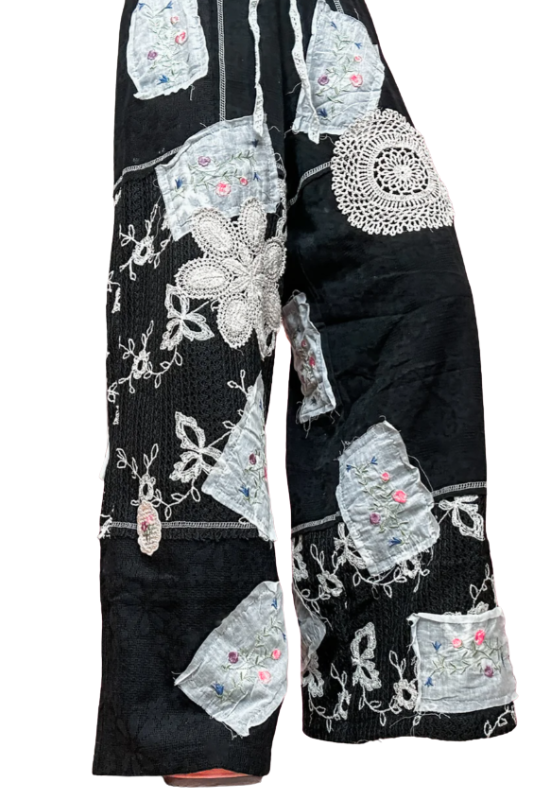 POL Patchwork Relaxed Cotton Pants - Black