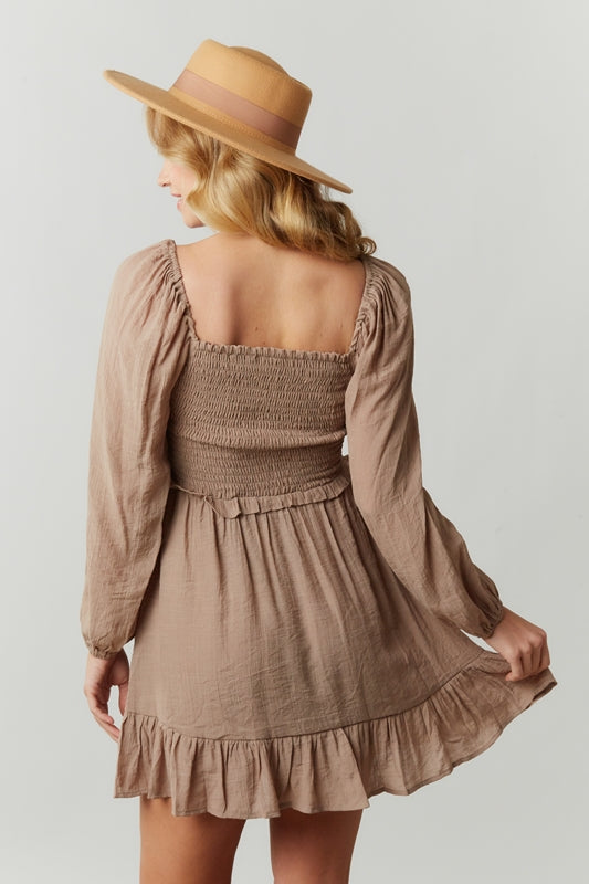 Peach Love Sweetheart Mini Dress - Taupe