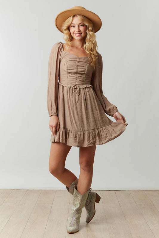 Peach Love Sweetheart Mini Dress - Taupe