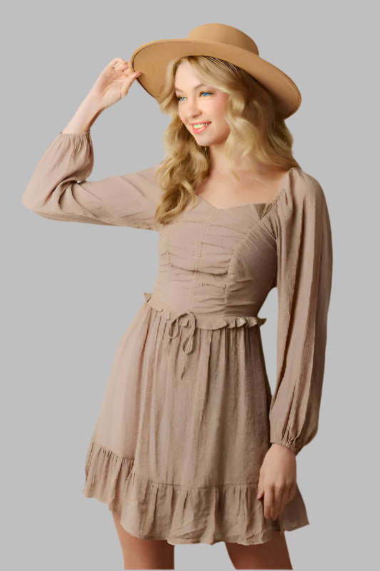 Peach Love Sweetheart Mini Dress - Taupe