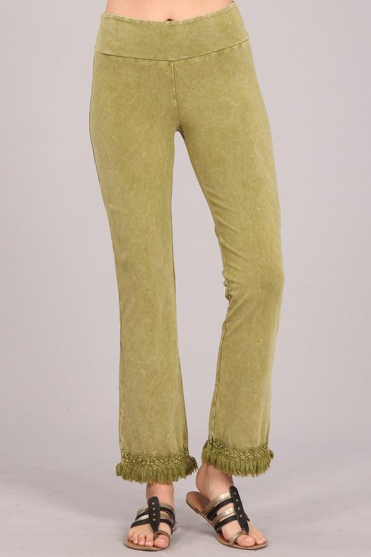 Chatoyant Mineral Wash Ankle Fringe Hem Pants - Many Colors