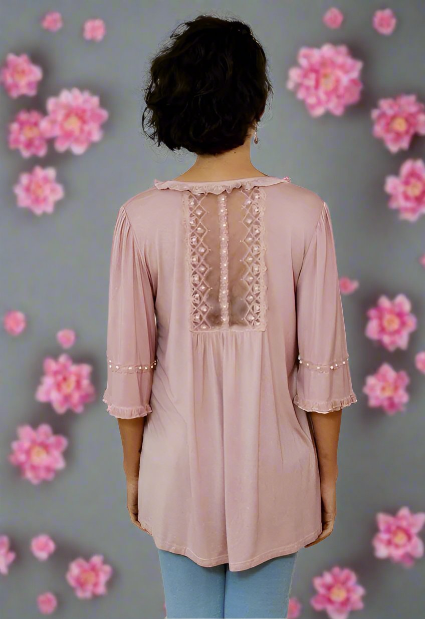 Ruffles and Pearls Blouse - Dusty Rose