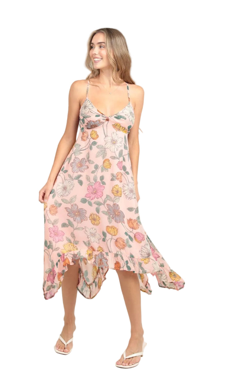 Angie Garden Delight Floral Midi Handkerchief Dress
