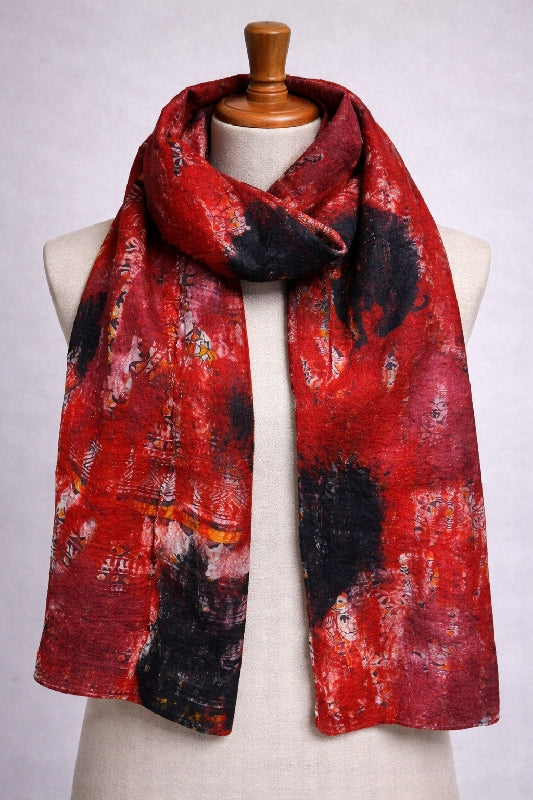Merino Wool Silk Felt Upcycle Art Sari Scarf - Multiple Colors