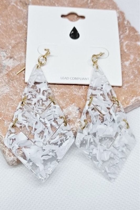 Layer Dangle Ice White & Gold Earrings