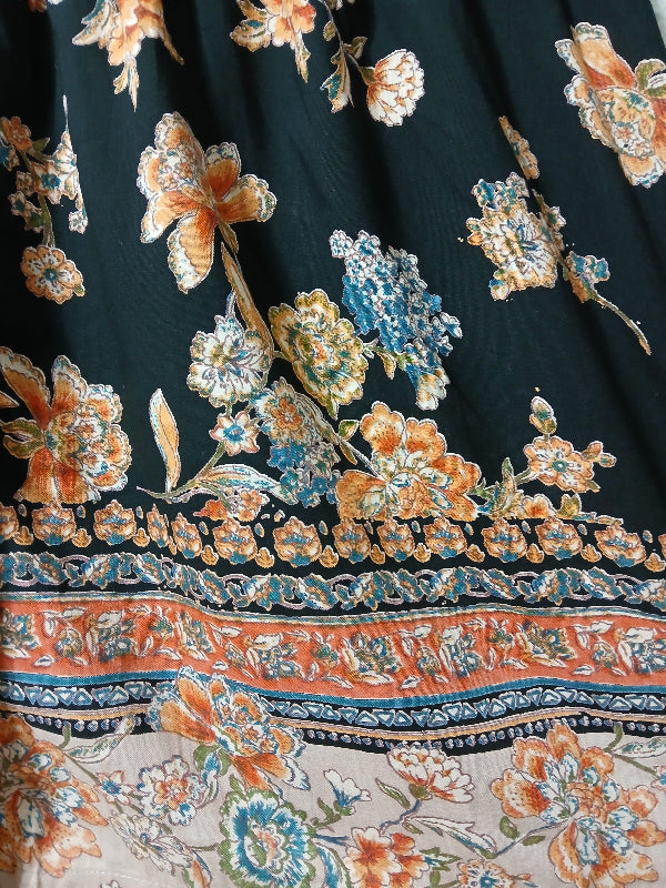 Angie Boho Floral Print Pants - Black