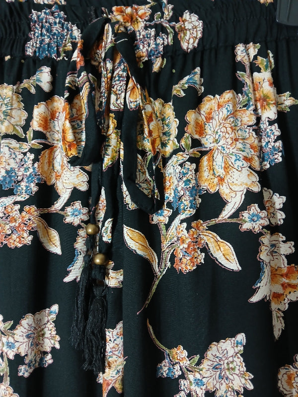 Angie Boho Floral Print Pants - Black
