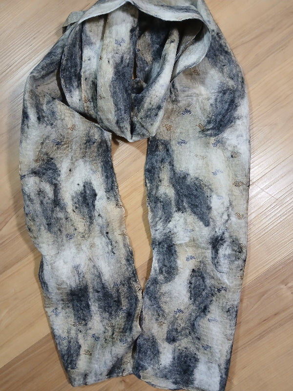 Merino Wool Silk Felt Upcycle Art Sari Scarf - Multiple Colors