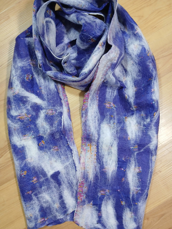 Merino Wool Silk Felt Upcycle Art Sari Scarf - Multiple Colors