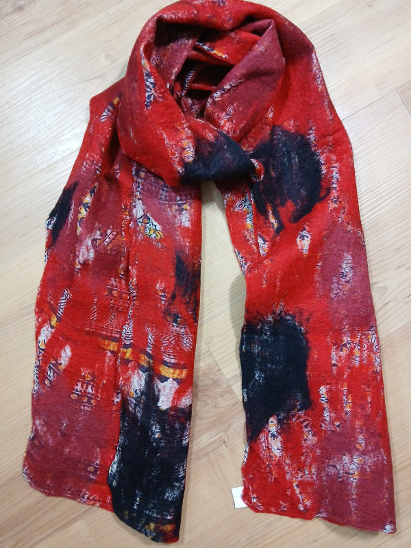 Merino Wool Silk Felt Upcycle Art Sari Scarf - Multiple Colors
