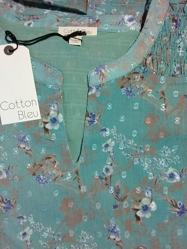 Cotton Bleu Serenity Chiffon Blouse - Aqua
