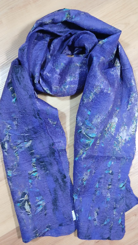 Merino Wool Silk Felt Upcycle Art Sari Scarf - Multiple Colors