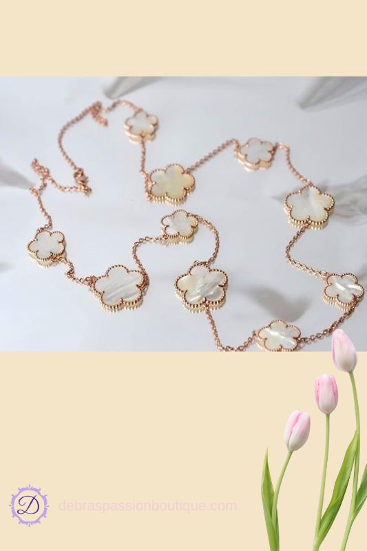 Clovers Chain 34" Long Necklace - Rose Gold