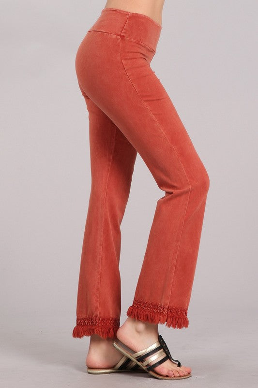 Chatoyant Mineral Wash Ankle Fringe Hem Pants - Many Colors