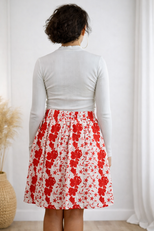 Ellison Red Floral Embroidered Cottage Core Skirt