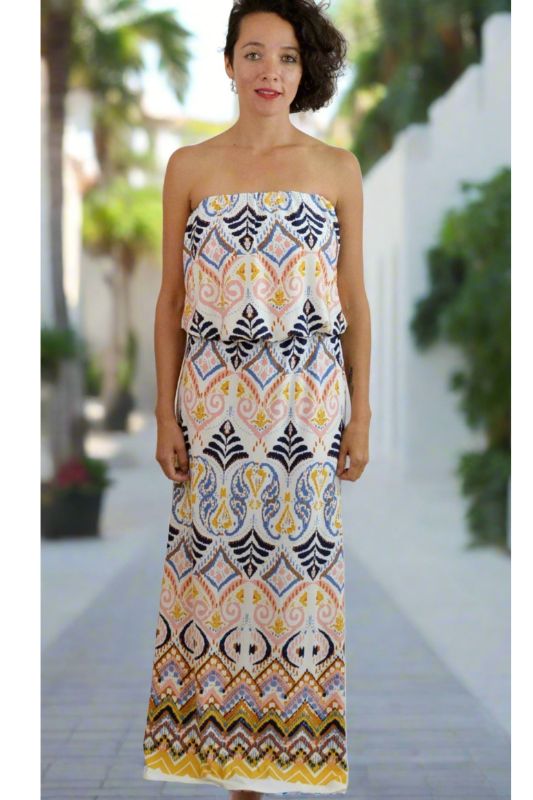 Ces Femme Strapless Dress - Mustard Navy