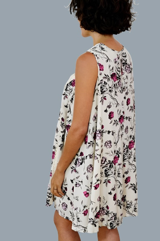 Entro Vintage Lace Floral Swing Dress - Off White