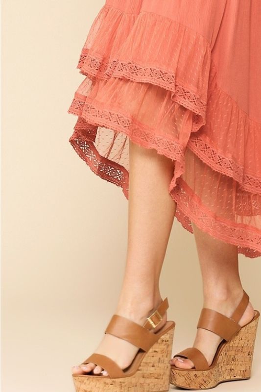 Hi Lo Dress w/Lace Hem - Salmon