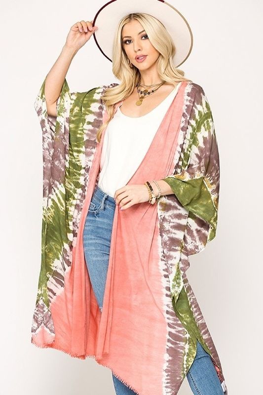 Gigio Tie Dye Kimono - Coral