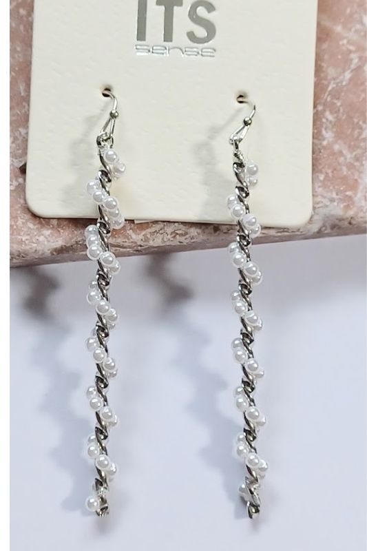 Swizzle Stick Silver Pearl Earrings