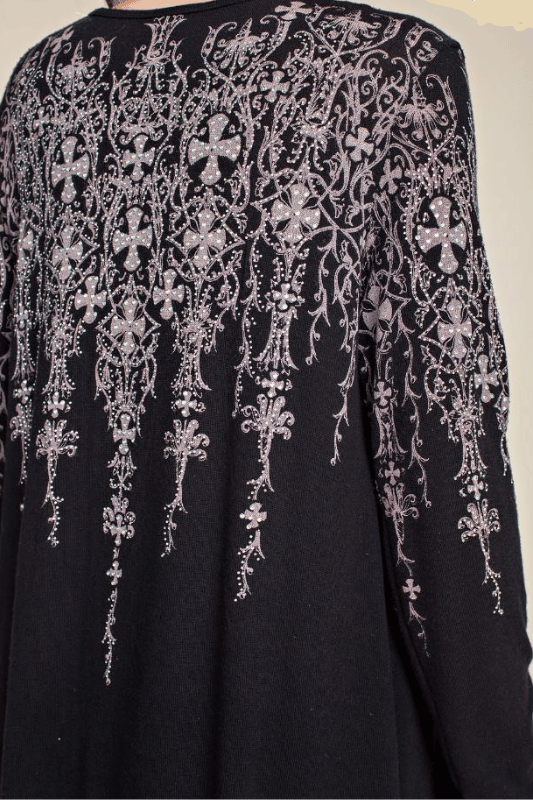 Vocal Crosses Multicolor Rhinestones Hi Lo Cardigan - Black