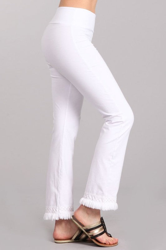 Chatoyant Mineral Wash Ankle Fringe Hem Pants - Many Colors