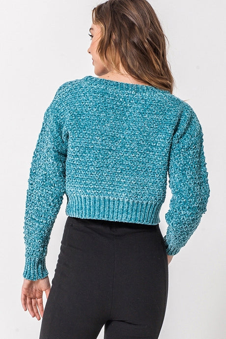 Favlux Chenille Crop Sweater - Sea Blue
