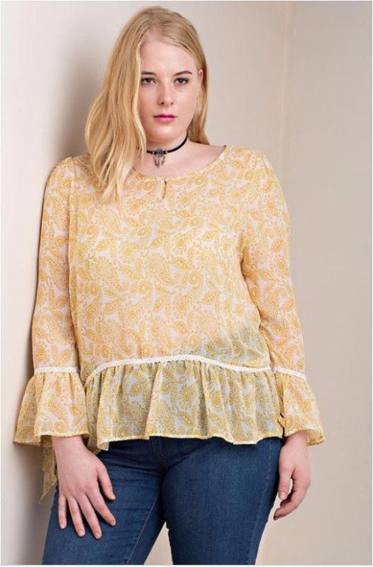 Cuddle With Me Ruffle Hem Plus Blouse - Kori - Yellow