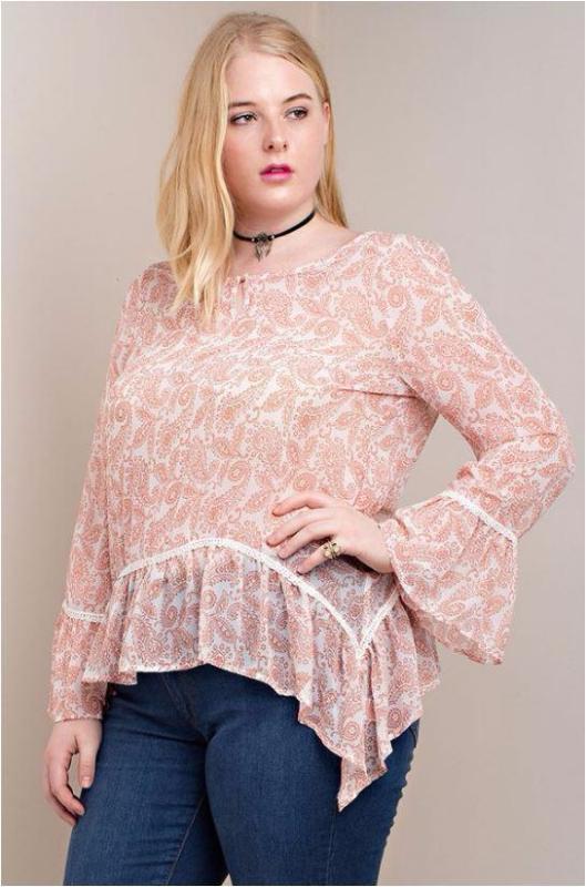 Kori Ruffle Hem Plus Blouse - Dusty Pink