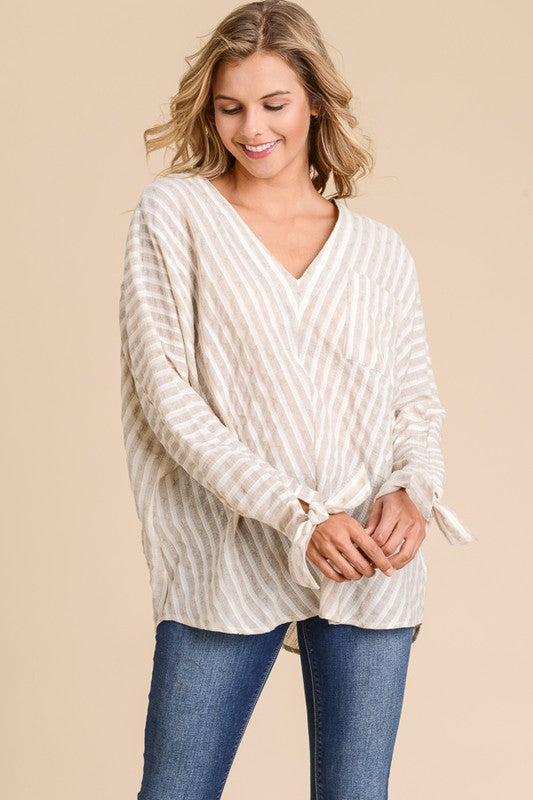 Doe & Rae Philadelphia Girl Stripe Blouse - Khaki