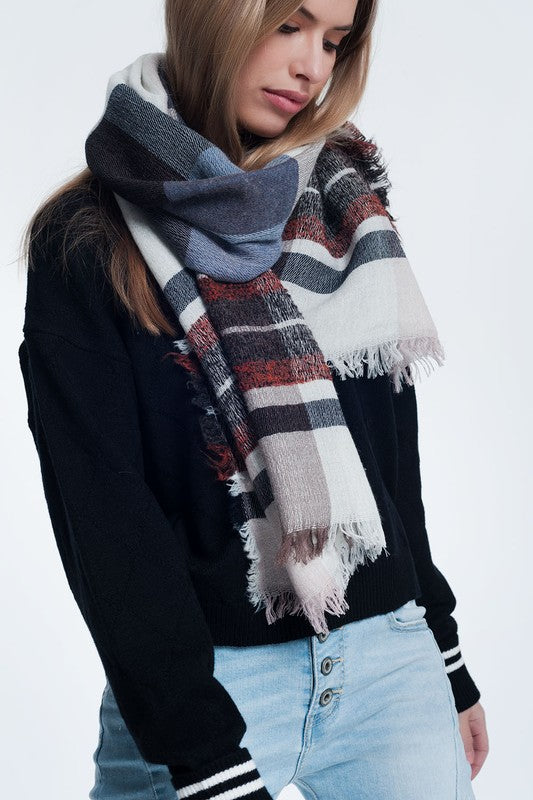 Soft Wool-Blend Plaid Scarf with Fringe Detail