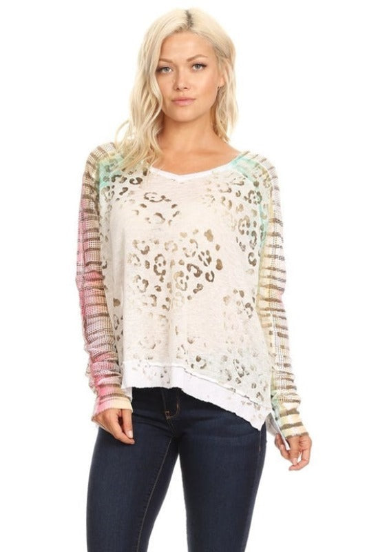 T-Party Neon Rainbow Fishnet Art Dye Animal Knit Top