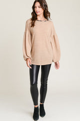 Leopard Crossover Cut Out Back Knit Top - Taupe