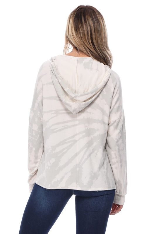 T-Party Soft Plush Kangaroo Tie Dye Hoodie - Gray/Cream