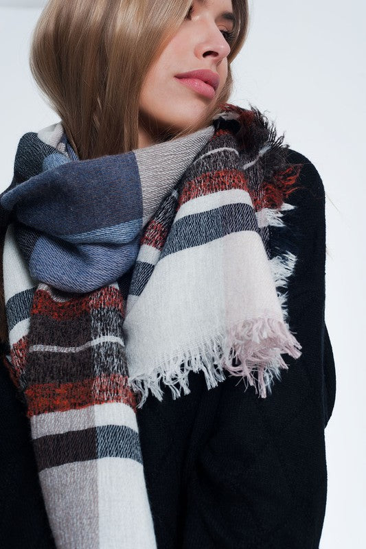 Soft Wool-Blend Plaid Scarf with Fringe Detail