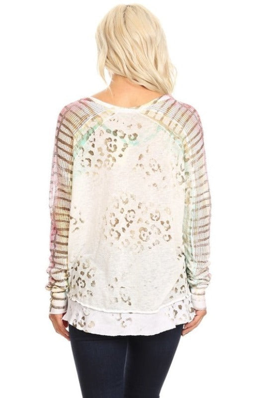 T-Party Neon Rainbow Fishnet Art Dye Animal Knit Top