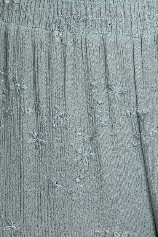 *Summer Sale Chatoyant Embroidered Flower Palazzo Pants - Black