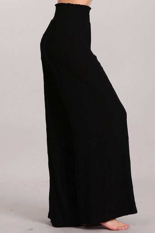 *Summer Sale Chatoyant Embroidered Flower Palazzo Pants - Black