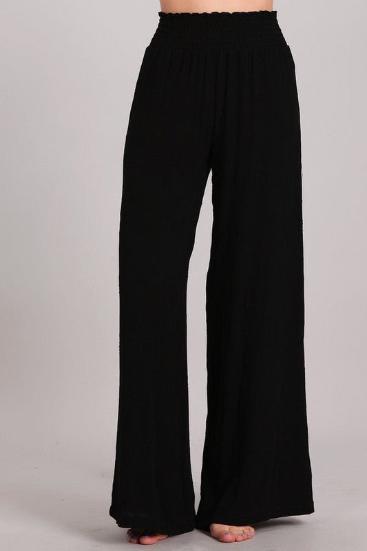 *Summer Sale Chatoyant Embroidered Flower Palazzo Pants - Black