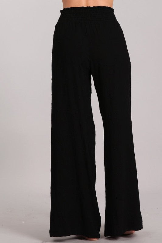 *Summer Sale Chatoyant Embroidered Flower Palazzo Pants - Black