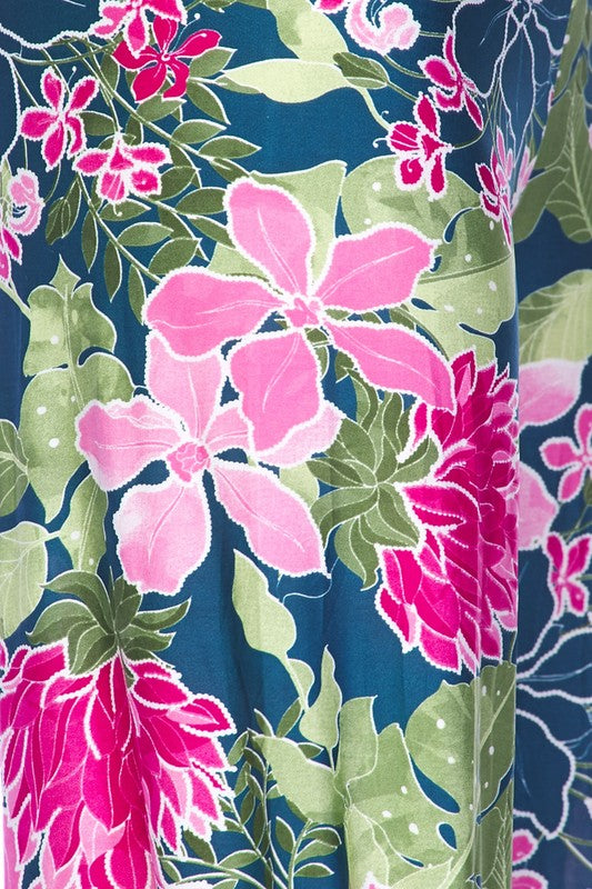 Bright Tropical Flower Palazzo Pants - Teal Fuchsia